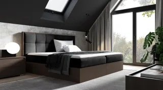 Boxspringbett Bett THANOS 160x200cm Dunkel Eiche Stoff Schwarz inkl. Bettkasten