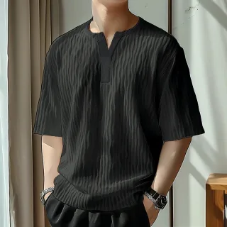 INCERUN Mens Textured Half Sleeve T-Shirt Modern Minimalist Solid Color Casual Short Sleeve Top for Men Large Size S-5XL