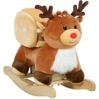 AIYAPLAY Schaukeltier Kinder Schaukelpferd Rentier mit Schlafliedern, Sicherheitsgurt, (1 tlg), für 18-36 Monate, Plüsch, Braun, 65 x 32 x 55 cm