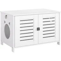 Hoobro Katzentoilette Schrank mit Doppeltüren, Katzenhaus & Katzenmöbel, 60×45×50 cm, Weiß