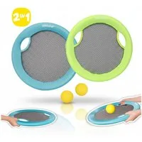 alldoro Beachballschläger 2 in 1 Beachball-Set & XL Wurfscheibe, große runde Beachballschläger, 40 cm, Strandspielzeug für Kinder & Erwachsene ab 5 Jahren
