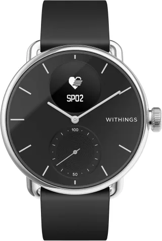 Withings ScanWatch Ziffernblatt schwarz [inkl. Kunststoffarmband schwarz/silber] 42mm Edelstahlgehäuse silber