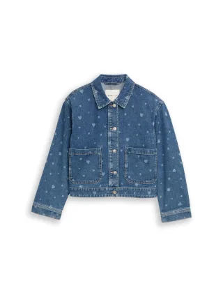 Denim Tom Tailor - Jeansjacke mit aufgesetzten Taschen mid blue laser hearts denim - Gr. - L