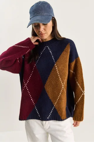 Oversized Strickpullover mit Diamantmuster