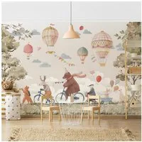 Bilderdepot24 Kindertapete Tierfreunde Rad Aquarell Illustration Kinder Tiere bunt modern, Glatt, Matt, (Vliestapete inkl. Kleister oder selbstklebend), Mädchenzimmer Jungenzimmer Babyzimmer Bildtapete Fototapete Wandtapete