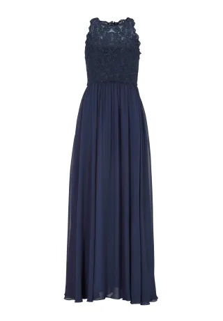 hey kyla - High-closed-Abendkleid mit floraler Spitze navy - Gr. - 44