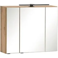 Vito Spiegelschrank KEYTO, 3 Türen, Wotan Eiche Dekor, LED-Beleuchtung, Schalter-Steckdosen-Element, B 80 x H 64 x T 20 cm