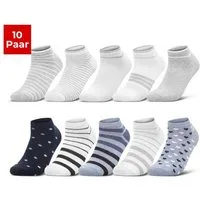 sockenkauf24 Sneakersocken 10 Paar Damen Sneaker Socken Mehrfarbig (35-38, 36832+36844/2) Streifen Punkte Herzen Maritim Baumwolle WP