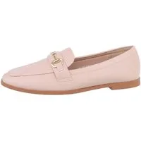 Ital-Design Damen Mokassins Freizeit Slipper Blockabsatz Mokassins in Beige