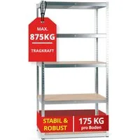 Stagecaptain Schwerlastregal Lagerregal - 5 variabel montierbare Böden - auch als Werkbank umbaubar, Tragkraft pro Boden: 175 kg, gesamt 875 kg