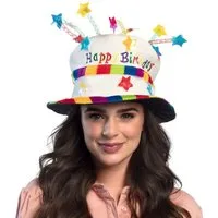 Boland Kostüm Hut Rainbow Cake Happy Birthday bunt Partyhut Geburtstagshut 60 cm, Mit farbigen Sternen und Kerzen-Deko