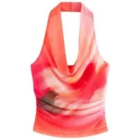 Next Kurzarmbluse Ärmelloses, drapiertes Neckholder-Top aus Mesh (1-tlg)