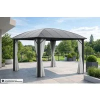 Leco Pavillon Überdachung Stegplatten Kuppeldachpavillon Luxus 3,65x3,65 m - stabil, mit 4 Seitenteilen, 365x365cm