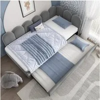 Celya Polsterbett Daybett 90x200cm,Tagesbett Schlafsofa mit Ausziehbett 90x190cm (Grau, ohne Matratze), Kinderbett mit Lattenrost, Samt