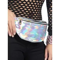 Metamorph Bauchtasche 80er Bauchtasche silber - Karneval Faschingskostüm, Stylische und praktische Gürteltasche mit irisierendem Glanzeffekt