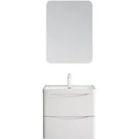 doporro Badezimmer-Set Waschbeckenunterschrank Wandmontage Mineralguss-Waschbecken Smile