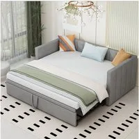Odikalo Schlafsofa Polsterbett Ausziehbar 90/180*200cm Lattenrosten Samtstoff Beige/Grau