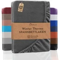 NatureMark Spannbettlaken Winter Thermo Fleece Spannbetttuch, 80% Baumwolle und 20% Polyester, Gummizug: rundum, (1 Stück), 120 x 200 cm - Anthrazit grau