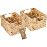 HMF Aufbewahrungskorb Aufbewahrungskorb Wasserhyazinthe, Korb mit Griffen zur Aufbewahrung (2 St., 2er Set), für Badezimmer Küche und Wohnbereich, Größe S, 22 x 17 x 12 cm, Natur