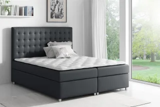 Boxspringbett Schlafzimmerbett CARIN Polyesterstoff Schwarz 140x200cm