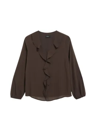 s.Oliver BLACK LABEL - Bluse mit Rüschen braun - Gr. - 38