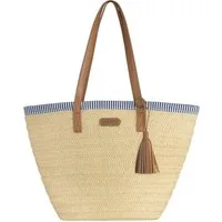 Janice Strandtasche Strandtasche 10 Liter Mindanao, Sommertasche im Maritim-Look für Damen aus Stroh