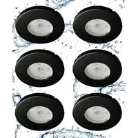 TRANGO LED Einbaustrahler, Dimmfunktion, 6729IP-065MOSD 6er Set IP44 LED Badeinbaustrahler aus Edelstahl in Schwarz Rund incl. 6x Ultra flach 3 Stufen dimmbar LED Modul nur 3cm Einbautiefe für Bad, Außen, Deckenstrahler, Einbauspot
