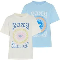 Roxy T-Shirt O HANGLOOSE BALI WAVE (2-tlg) Kurzarm, mit Rundhalsausschnitt, aus Baumwolle