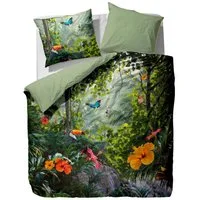 Essenza Bettwäsche Gabriel grün, Satin, 2 teilig, Schmetterlinge, Vögel, Dschungel, Natur