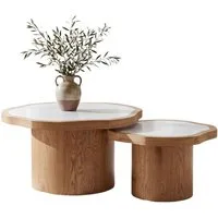 WAHSON OFFICE CHAIRS Couchtisch Runder Couchtisch-Set, Marmor-Optik, Holzgestell, für Wohnzimmer