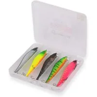 BernhStein Kunstköder Wobbler Set 5 tlg. + 5 Snaps 12 cm, 13,7g in Box, Hecht/ Zander