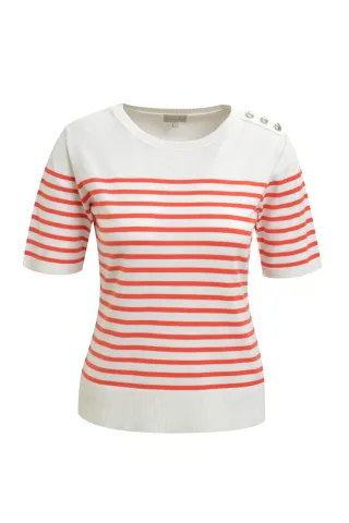 Milano Italy - fitted 1/2 sleeve pullover with button detail red print - Gr. - M