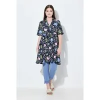 Ulla Popken Longshirt Longshirt Blüten A-Linie Polokragen Halbarm
