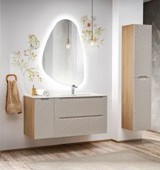 Badmöbel Set 4-tlg Badezimmerset LAXY Eiche Beige Regal links inkl. Waschtisch