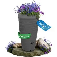 YourCasa Regentonne 240 Liter [Wave Design] Regenfass aus Kunststoff mit Wasserhahn, Bepflanzbar,240L,mit Wasserhahn