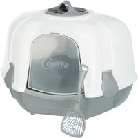 TRIXIE Katzenecktoilette Ecktoilette Maro, mit Haube - hellgrau/granit - 60 × 43 × 52 cm