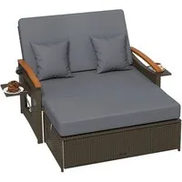 COSTWAY Loungebett, outdoor, Rattan, 2-Personen, Gartenliege mit verstellbarer Rückenlehne