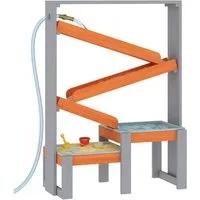 AIYAPLAY Sandkasten Matschtisch mit mit Wasserbahn, 2 Becken, (Sand Wasserspieltisch, 1-tlg., Holz Wassertisch), für 3-8 Jahre Kinder Grau