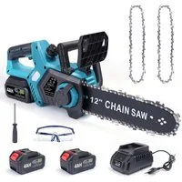 XERSEK Akku-Kettensäge 12-Zoll Elektro Kettensäge mit 8000mAh Akku 1000W Astsäge Holzsäge, 30 cm Schwertlänge, Bürstenloser Motor, Kompatibel mit Makita 18V Akku, Automatische Kettenschmierung, Werkzeuglose Kettenspannung