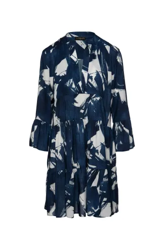 Marineblaues und weißes A-Linien-Kleid mit Glockenärmeln