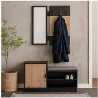 HTI-Living Garderobe Garderobenpaneel mit Spiegel und Schuhbank (Set, 2 St., 1 Garderobenpaneel mit Spiegel, 1 Schuhbank), Set Wandgarderobe und Schuhregal mit Sitzkissen