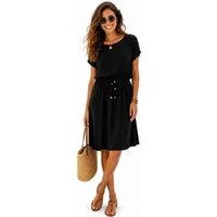 Eight2Nine Sommerkleid Damen Luftiges Sommerkleid aus Viskose mit Bindegürtel Sommerkleid