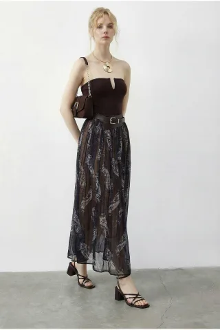 Hochtailler Paisley Maxi-Rock mit Gürtel