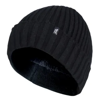 Heat Holders - Mens Ribbed Knit Fleece gefüttert isoliert warm Turn Over Cuff Thermal Winter Beanie Hut - schwarz
