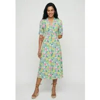 Olsen Midikleid Jerseykleid mit Allover-Dessin und Raffdetail