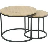 HELA Couchtisch LINDAU (Set, 2-St., 2er Set), 2er Set,Tischplatten rund,MDF,Eicheoptik,Metallgestell,Dia 60+40cm