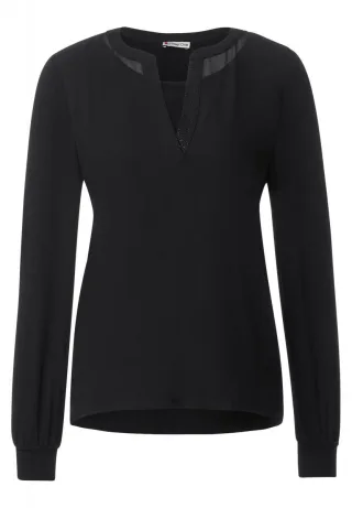Street One - Chiffon Langarmshirt schwarz - Gr. - 36