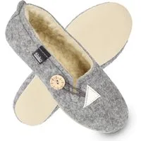 filsko Matka Damen Ballerina Hausschuhe Slipper mit Schafwolle gefüttert, zum Schlupfen, Blumen-/ Knopf-Applikation