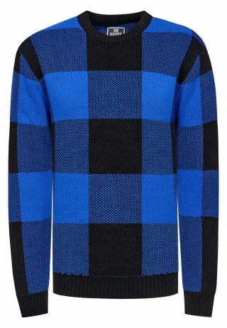 Schwerer Karo Kontrast Grobstrick Pullover