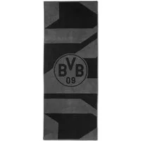 BVB Badetuch BVB Badetuch grau/schwarz 70x180 cm, Bio-Baumwolle (schwarzes BVB-Emblem, 1-St), BVB Badetuch mit Schlaufe